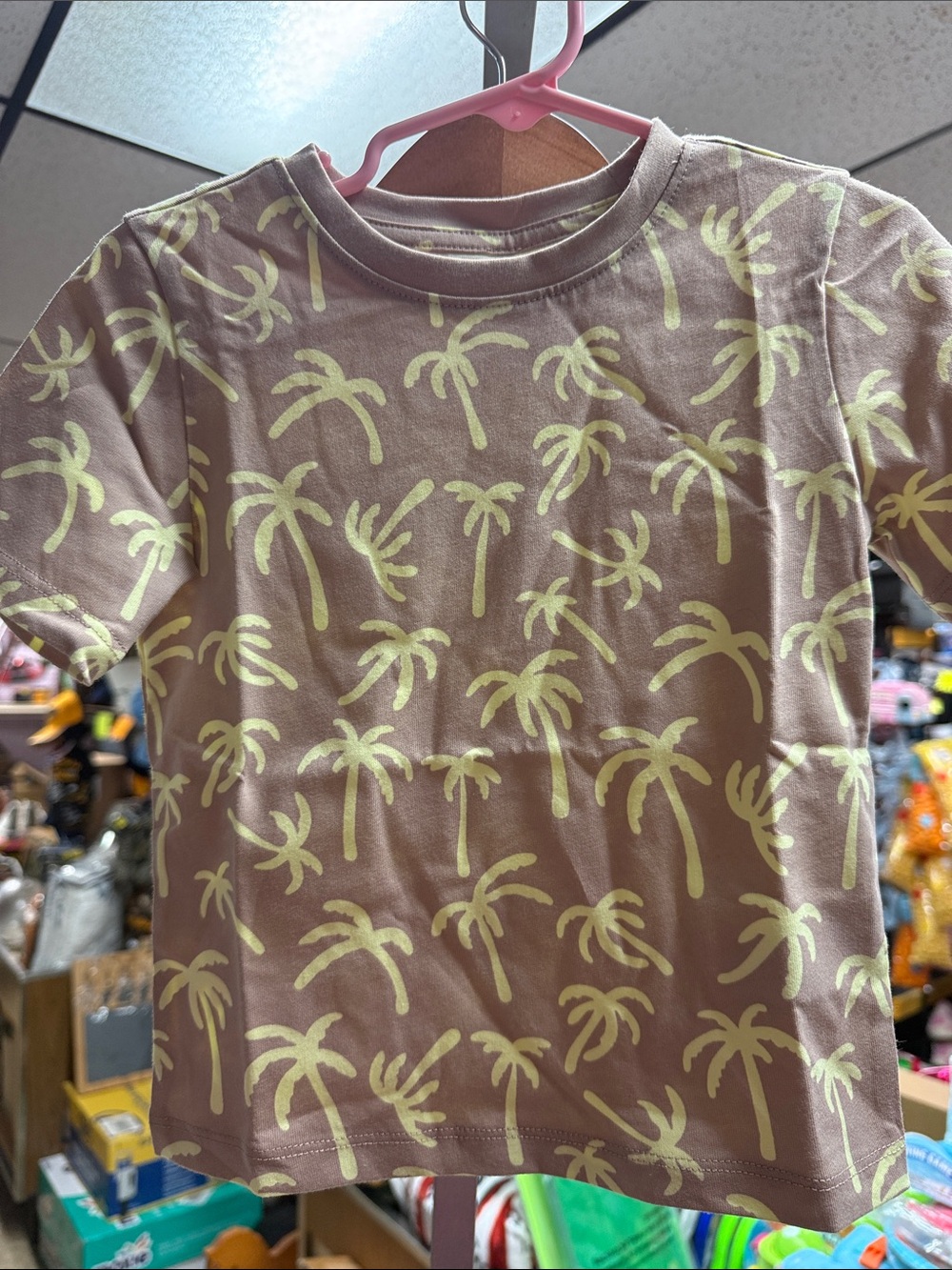 Amazon Essentials Pink Tee with Yellow Palm Print